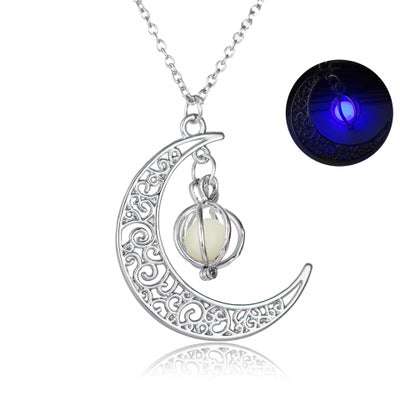 Fashion Moon Natural Glowing Stone Healing Necklace Women Gift Charm Luminous Pendant Necklace Jewelry | Orazek UK Ltd