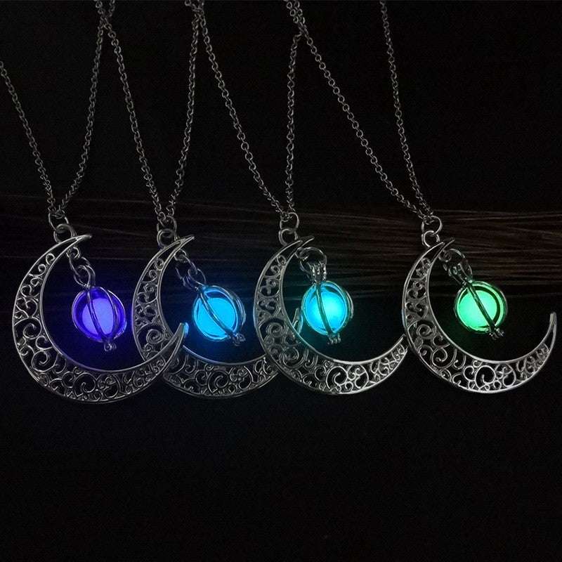 Fashion Moon Natural Glowing Stone Healing Necklace Women Gift Charm Luminous Pendant Necklace Jewelry Orazek UK Ltd