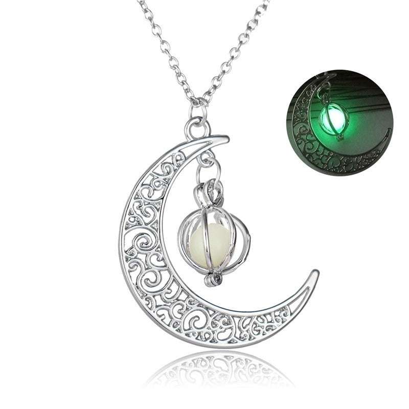 Fashion Moon Natural Glowing Stone Healing Necklace Women Gift Charm Luminous Pendant Necklace Jewelry Orazek UK Ltd