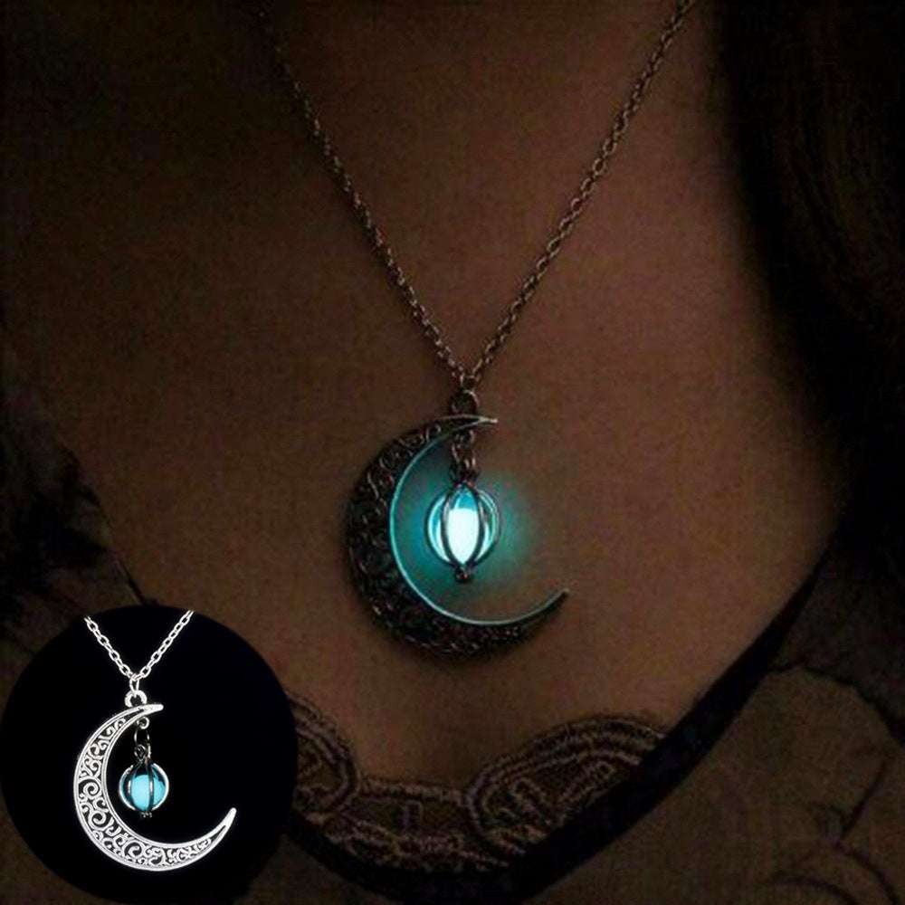 Fashion Moon Natural Glowing Stone Healing Necklace Women Gift Charm Luminous Pendant Necklace Jewelry Orazek UK Ltd