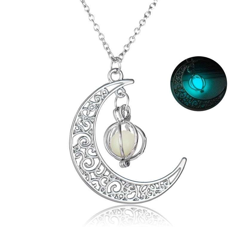 Fashion Moon Natural Glowing Stone Healing Necklace Women Gift Charm Luminous Pendant Necklace Jewelry Orazek UK Ltd