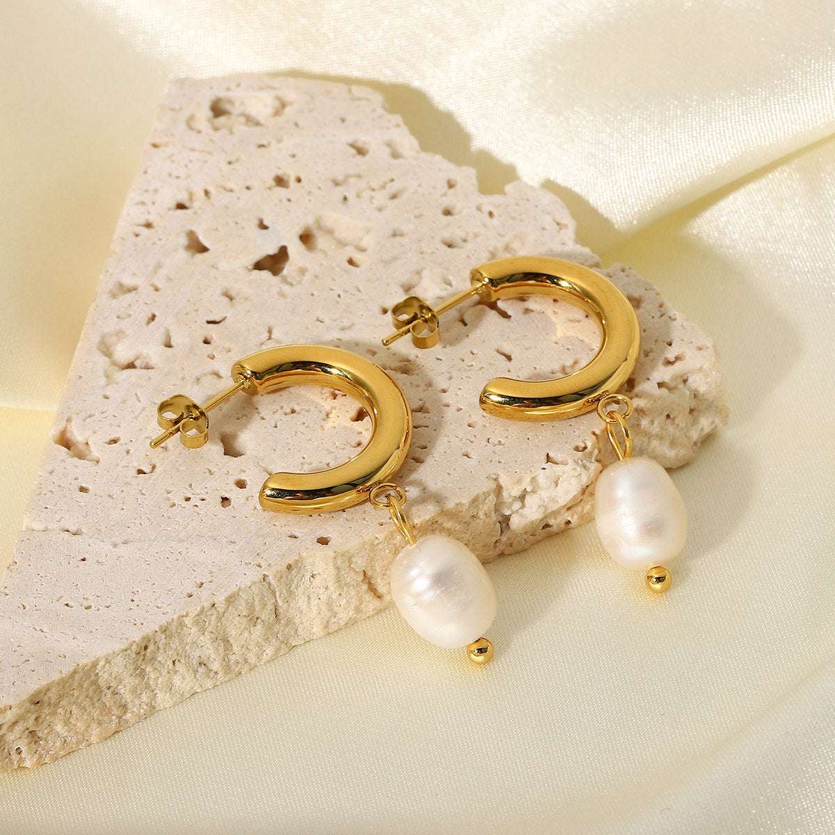 Fashion Personality Pearl 18K Gold Stainless Steel Earrings | Orazek UK Ltd