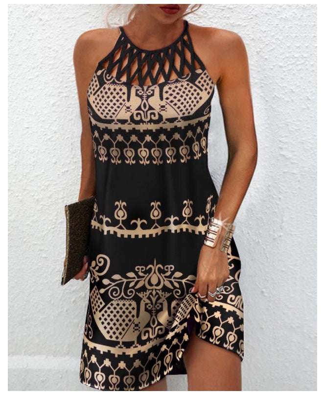 Fashion Print Dress Casual Halterneck Dresses For Women Summer Clothes | Orazek UK Ltd