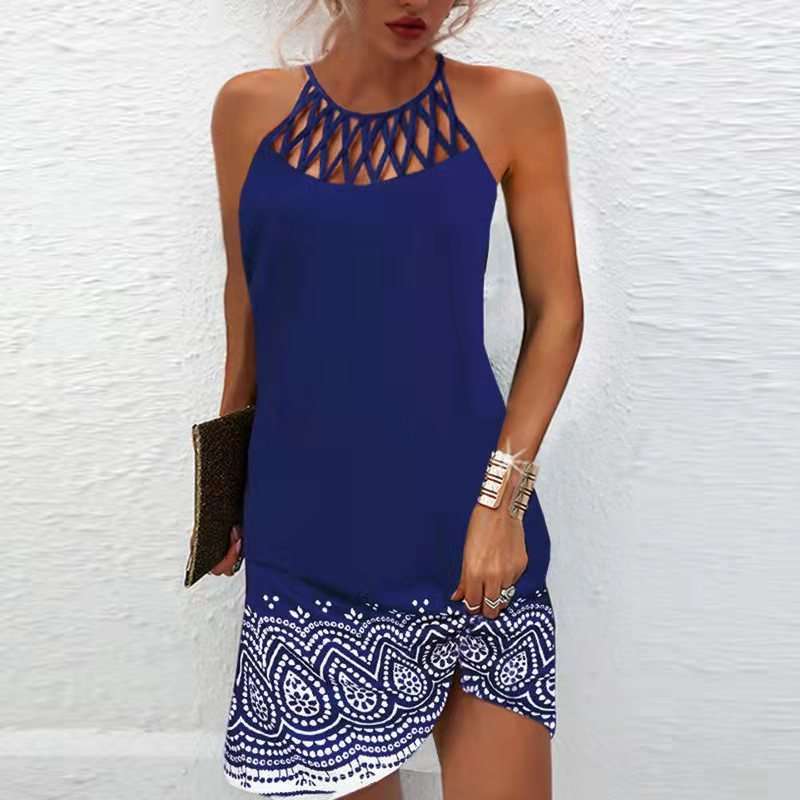 Fashion Print Dress Casual Halterneck Dresses For Women Summer Clothes | Orazek UK Ltd