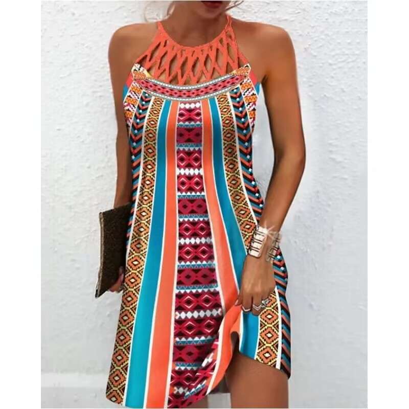 Fashion Print Dress Casual Halterneck Dresses For Women Summer Clothes | Orazek UK Ltd