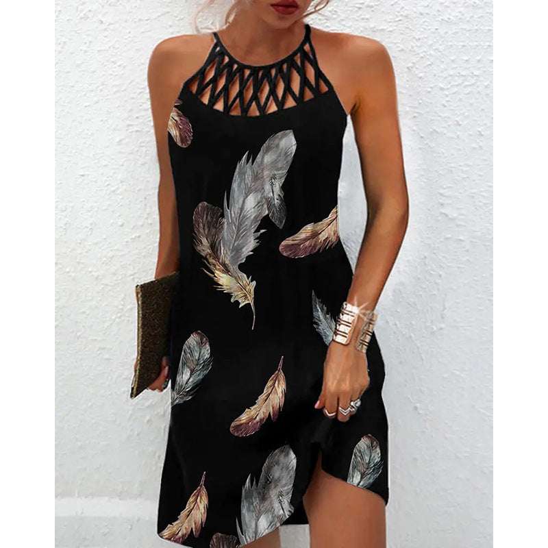 Fashion Print Dress Casual Halterneck Dresses For Women Summer Clothes Orazek UK Ltd