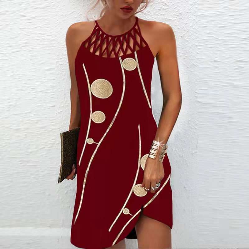 Fashion Print Dress Casual Halterneck Dresses For Women Summer Clothes Orazek UK Ltd