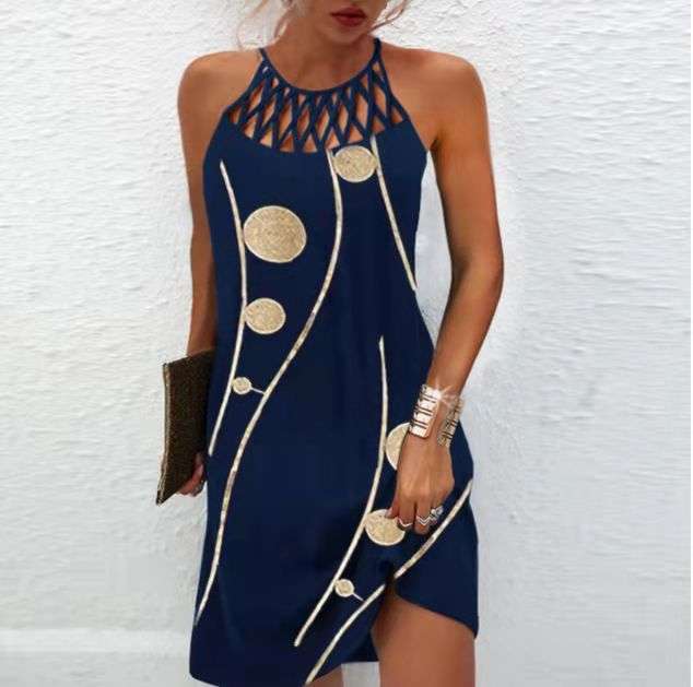 Fashion Print Dress Casual Halterneck Dresses For Women Summer Clothes Orazek UK Ltd