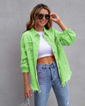 Fashion Ripped Shirt Jacket Female Autumn And Spring Casual Tops Womens Clothing | Orazek UK Ltd