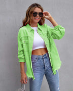 Fashion Ripped Shirt Jacket Female Autumn And Spring Casual Tops Womens Clothing | Orazek UK Ltd