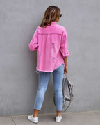 Fashion Ripped Shirt Jacket Female Autumn And Spring Casual Tops Womens Clothing | Orazek UK Ltd