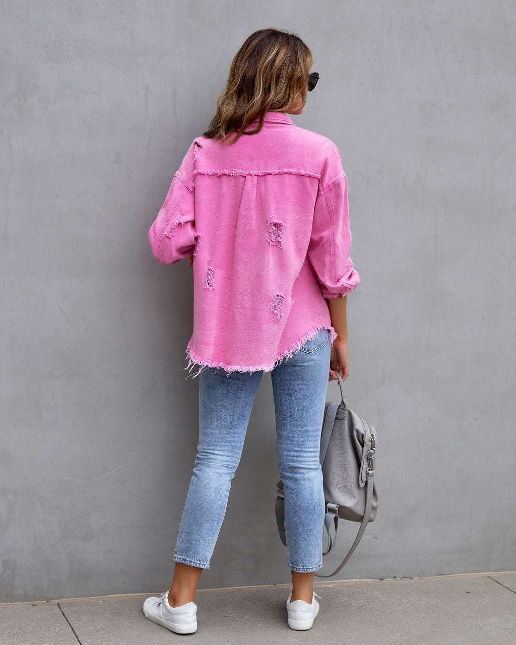 Fashion Ripped Shirt Jacket Female Autumn And Spring Casual Tops Womens Clothing Orazek UK Ltd