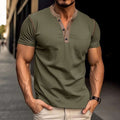 Fashion Short-sleeved Polo Shirt Summer Button V-neck T-shirt Tops Mens Clothing | Orazek UK Ltd