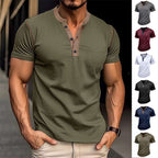 Fashion Short-sleeved Polo Shirt Summer Button V-neck T-shirt Tops Mens Clothing | Orazek UK Ltd