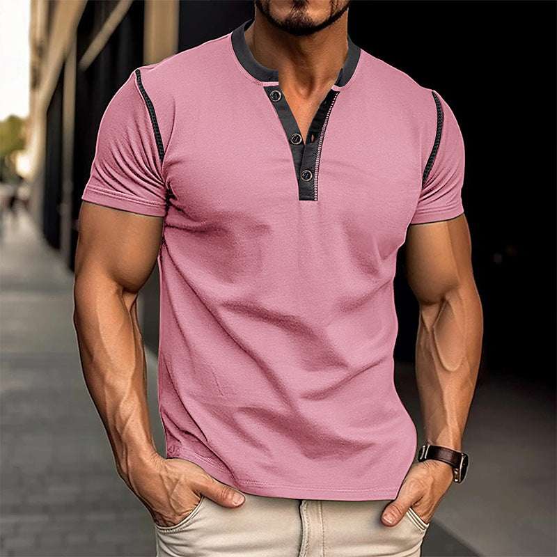 Fashion Short-sleeved Polo Shirt Summer Button V-neck T-shirt Tops Mens Clothing Orazek UK Ltd