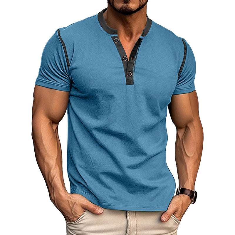 Fashion Short-sleeved Polo Shirt Summer Button V-neck T-shirt Tops Mens Clothing Orazek UK Ltd
