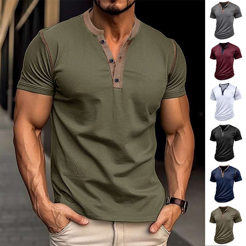 Fashion Short-sleeved Polo Shirt Summer Button V-neck T-shirt Tops Mens Clothing Orazek UK Ltd