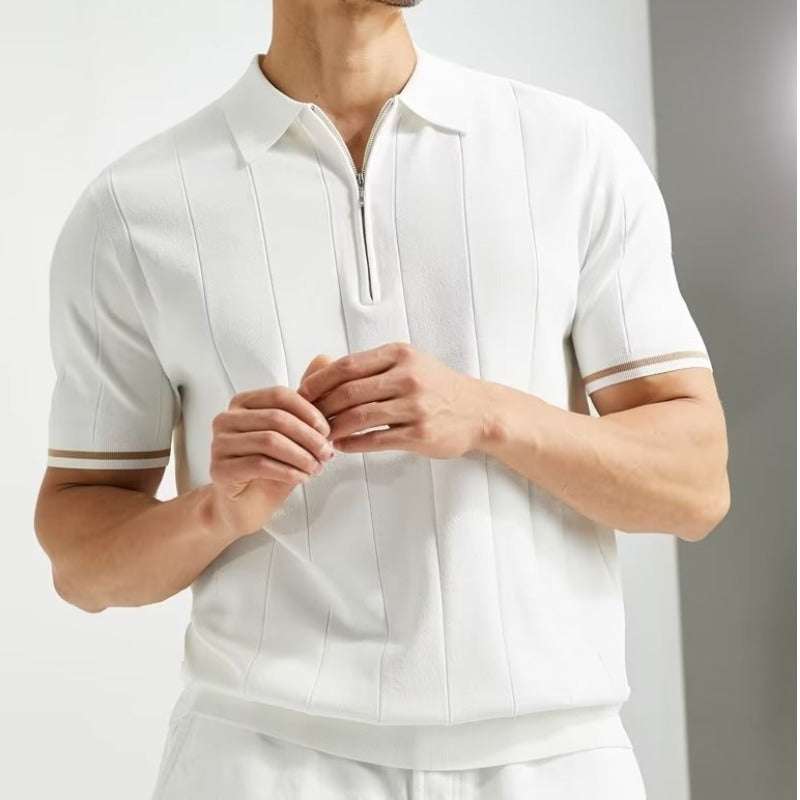 Fashion Short-sleeved Polo Shirt Summer Lapel Zipper T-shirt Tops Mens Clothing | Orazek UK Ltd