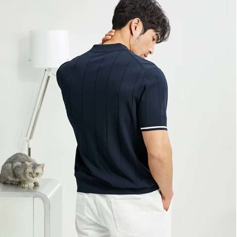 Fashion Short-sleeved Polo Shirt Summer Lapel Zipper T-shirt Tops Mens Clothing | Orazek UK Ltd