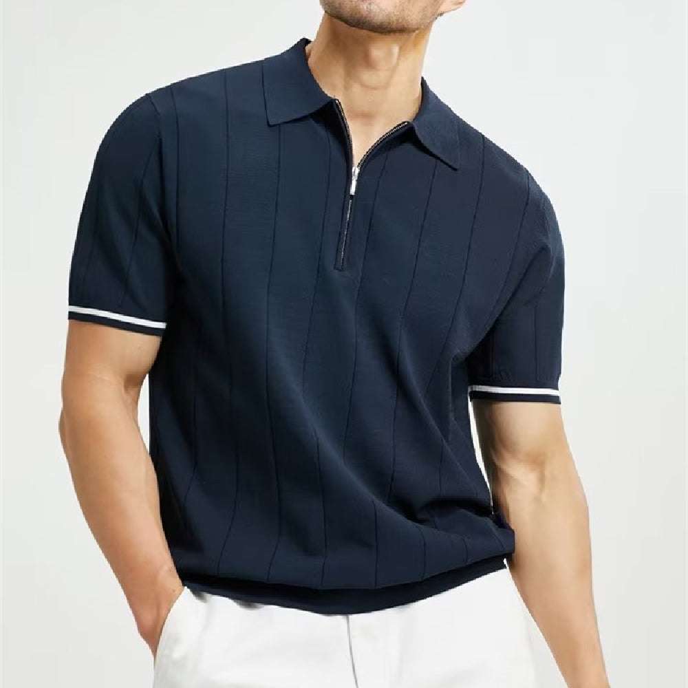 Fashion Short-sleeved Polo Shirt Summer Lapel Zipper T-shirt Tops Mens Clothing | Orazek UK Ltd