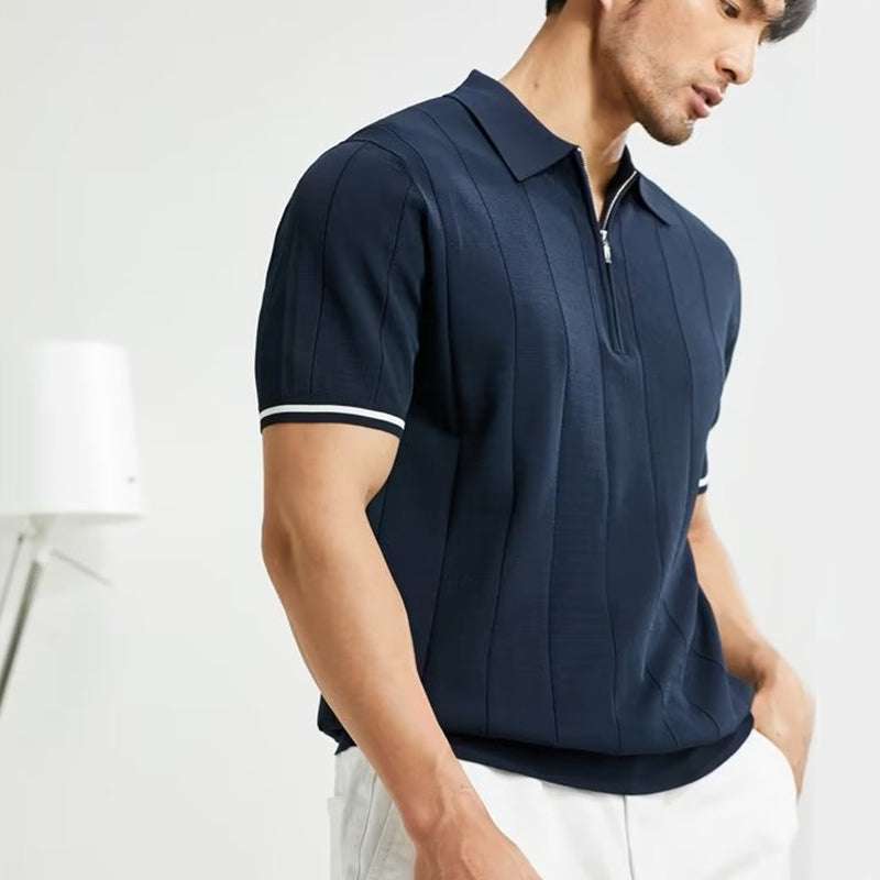 Fashion Short-sleeved Polo Shirt Summer Lapel Zipper T-shirt Tops Mens Clothing | Orazek UK Ltd