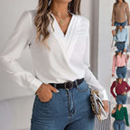 Fashion V-Neck Long Sleeve Shirt Elegant Commuter Solid Blouse Office Women's Clothing | Orazek UK Ltd