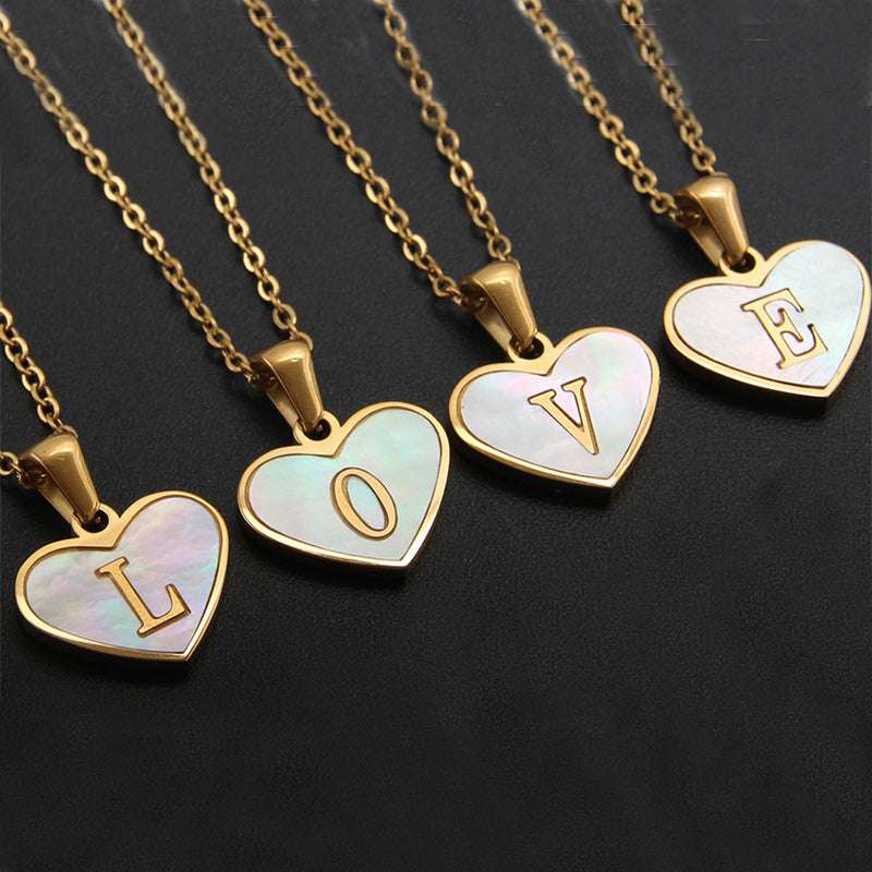 Fashionable Heart-shaped White Shell Gold Love Personalized Initials Alphabates Necklace For Women | Orazek UK Ltd