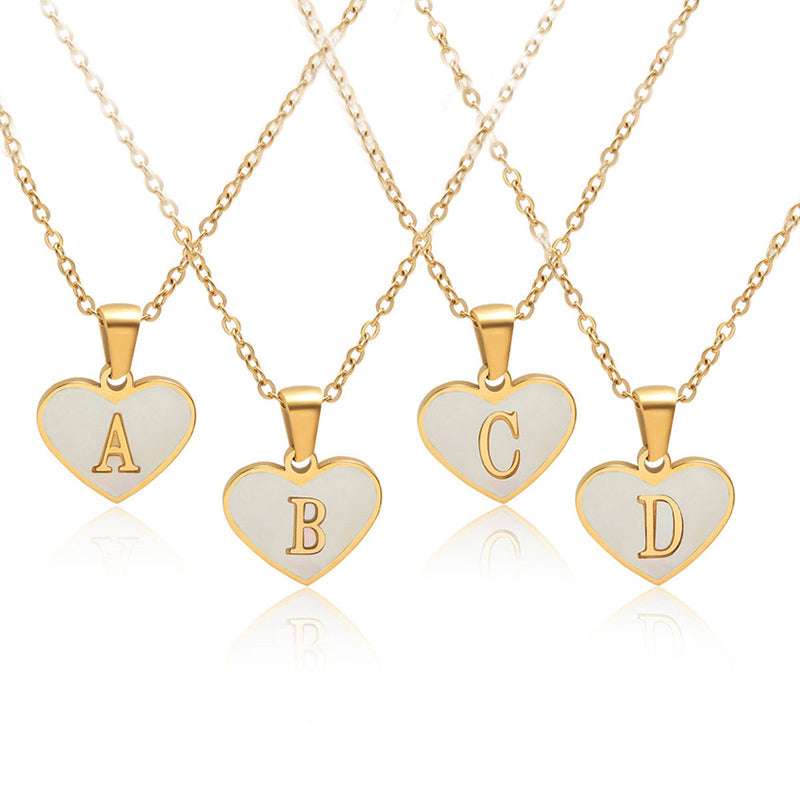 Fashionable Heart-shaped White Shell Gold Love Personalized Initials Alphabates Necklace For Women | Orazek UK Ltd