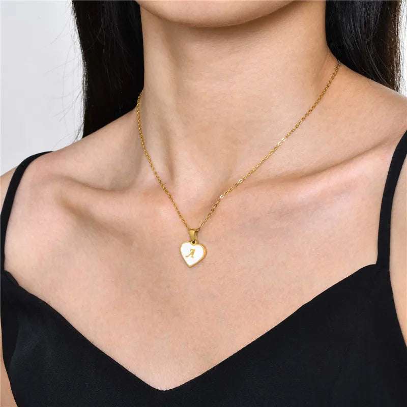 Fashionable Heart-shaped White Shell Gold Love Personalized Initials Alphabates Necklace For Women | Orazek UK Ltd