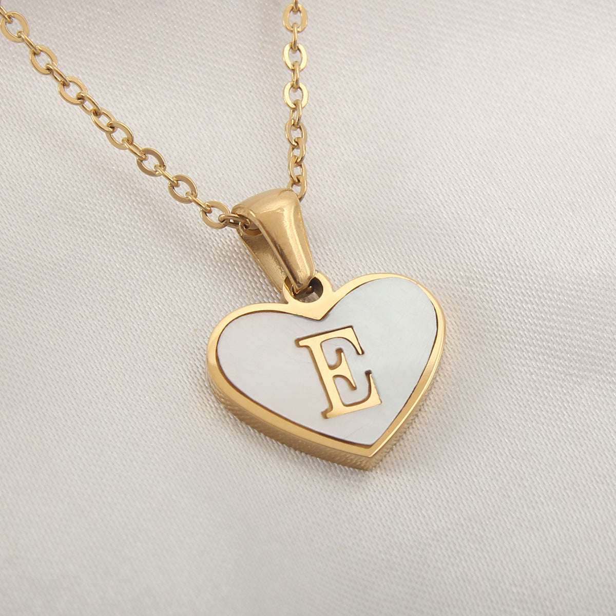 Fashionable Heart-shaped White Shell Gold Love Personalized Initials Alphabates Necklace For Women | Orazek UK Ltd