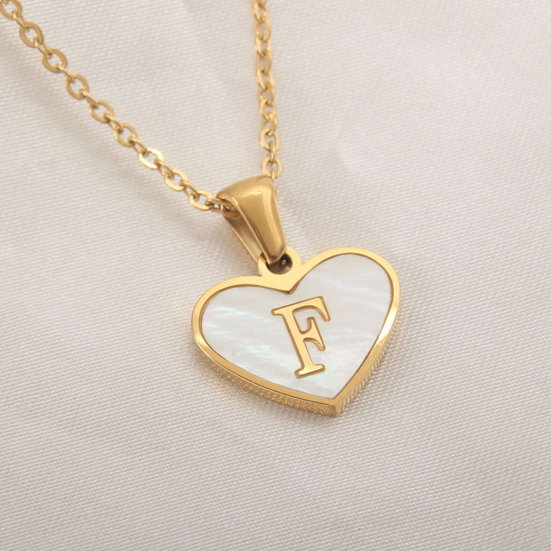 Fashionable Heart-shaped White Shell Gold Love Personalized Initials Alphabates Necklace For Women | Orazek UK Ltd