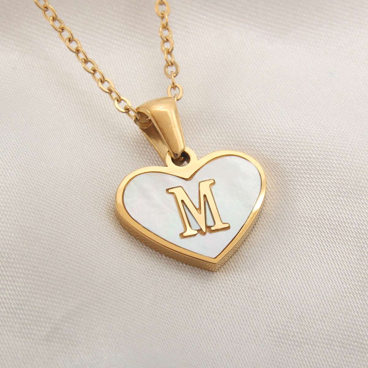 Fashionable Heart-shaped White Shell Gold Love Personalized Initials Alphabates Necklace For Women | Orazek UK Ltd