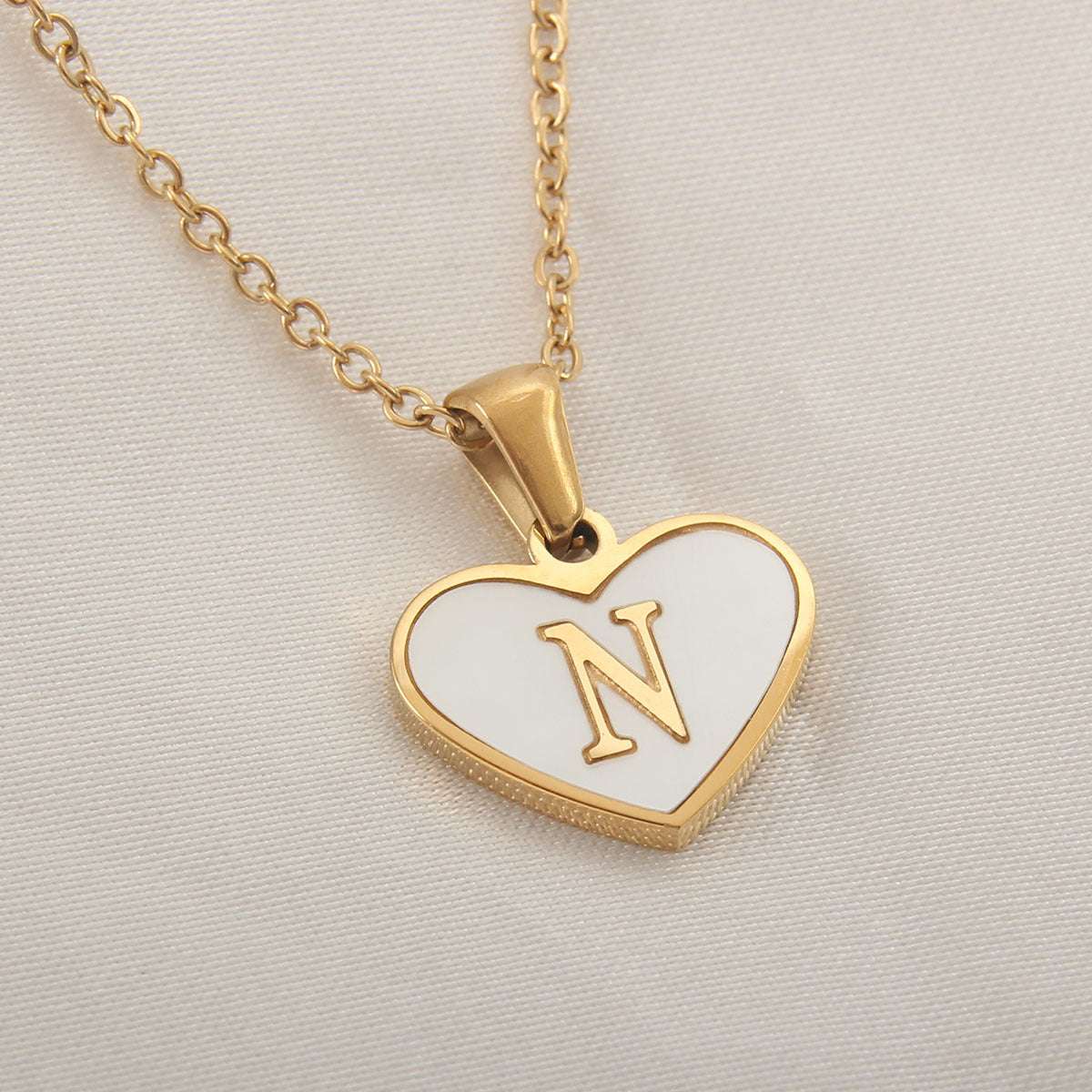 Fashionable Heart-shaped White Shell Gold Love Personalized Initials Alphabates Necklace For Women | Orazek UK Ltd