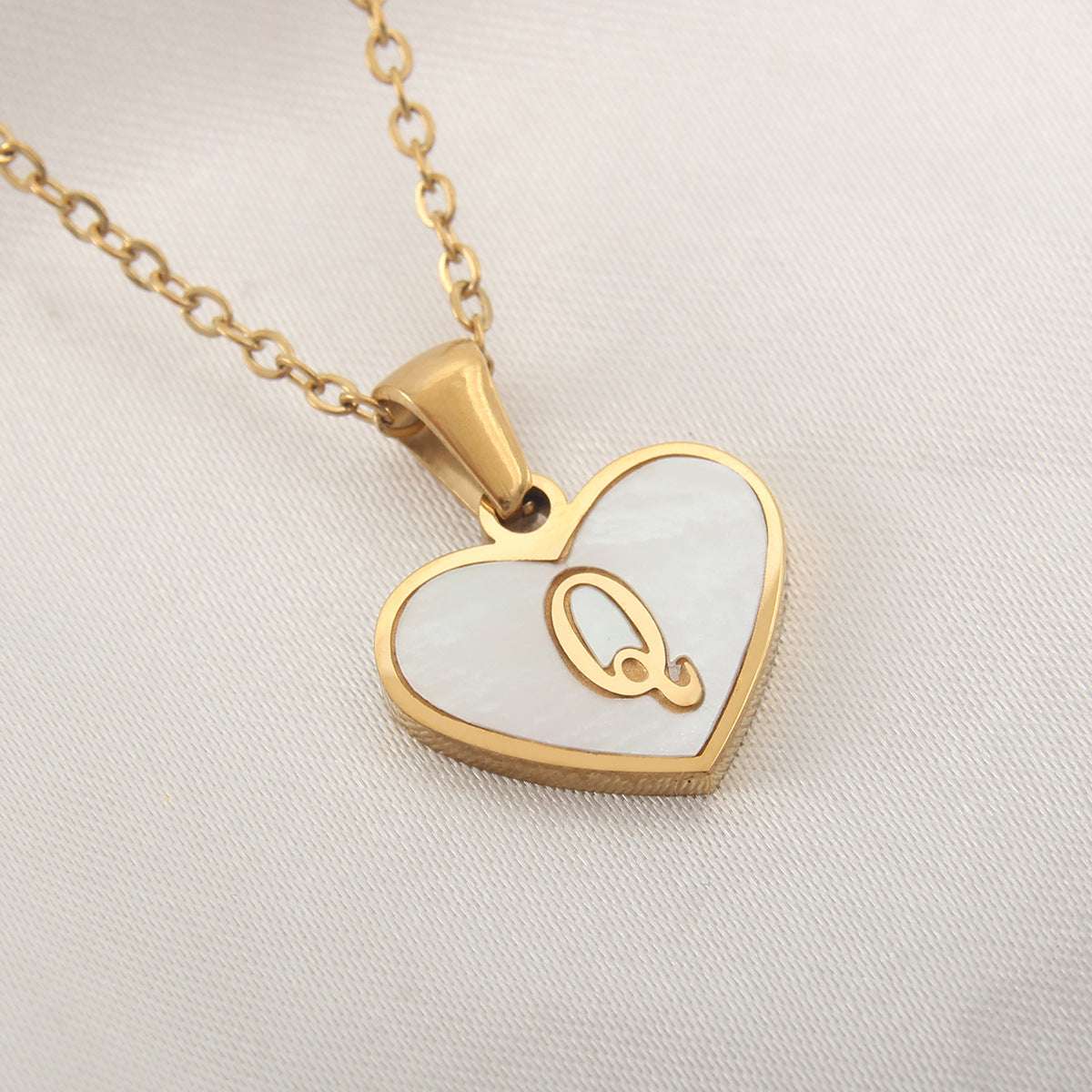 Fashionable Heart-shaped White Shell Gold Love Personalized Initials Alphabates Necklace For Women | Orazek UK Ltd