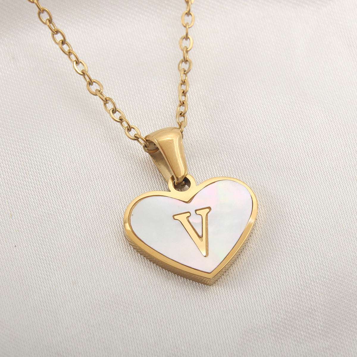 Fashionable Heart-shaped White Shell Gold Love Personalized Initials Alphabates Necklace For Women | Orazek UK Ltd