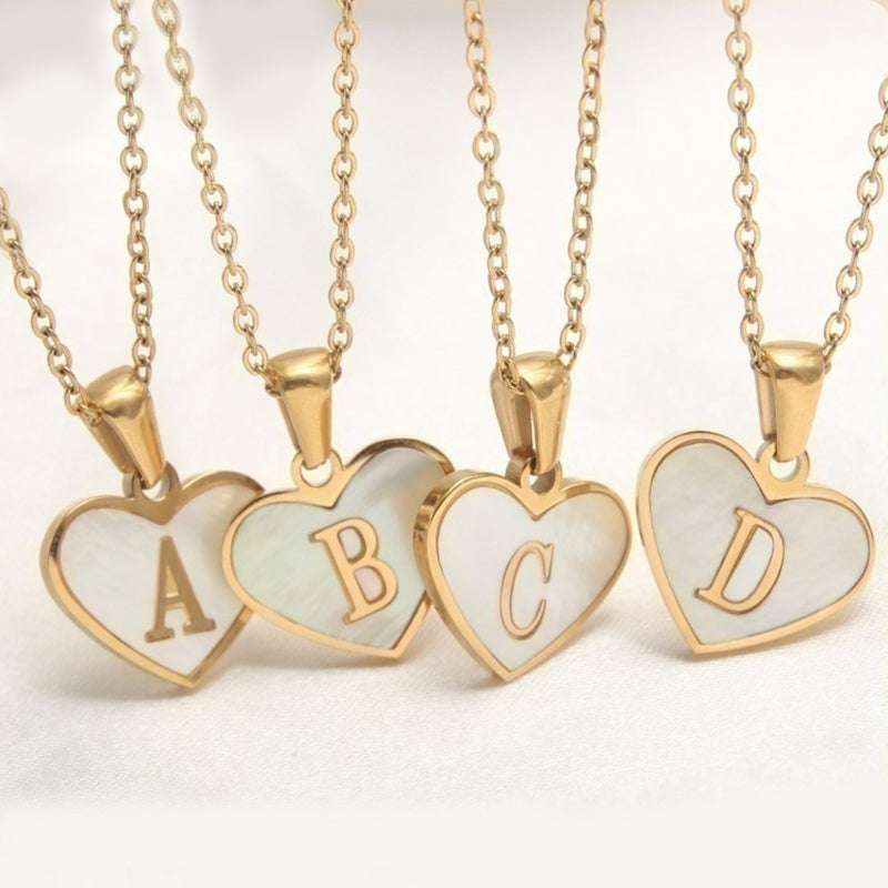 Fashionable Heart-shaped White Shell Gold Love Personalized Initials Alphabates Necklace For Women Orazek UK Ltd