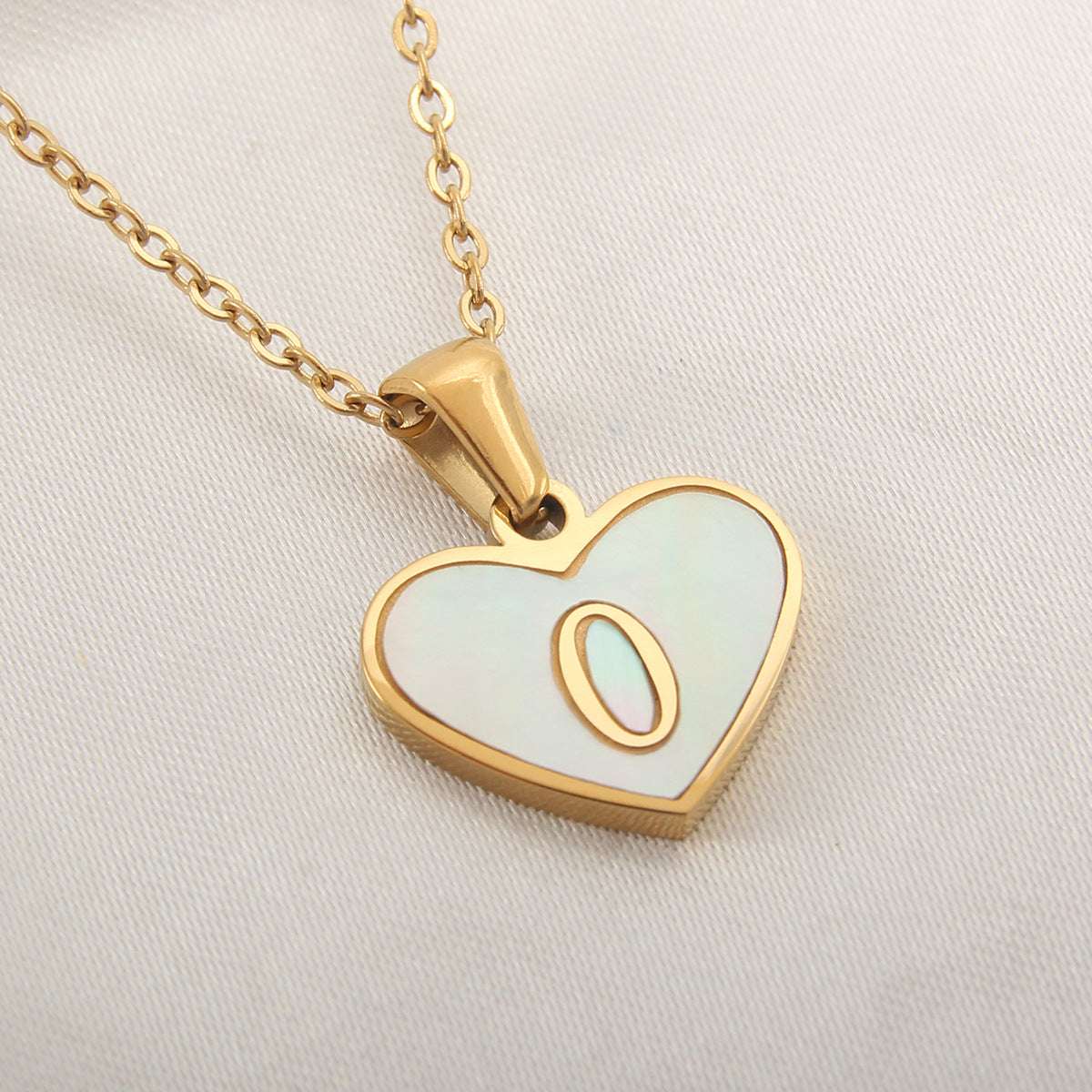 Fashionable Heart-shaped White Shell Gold Love Personalized Initials Alphabates Necklace For Women Orazek UK Ltd