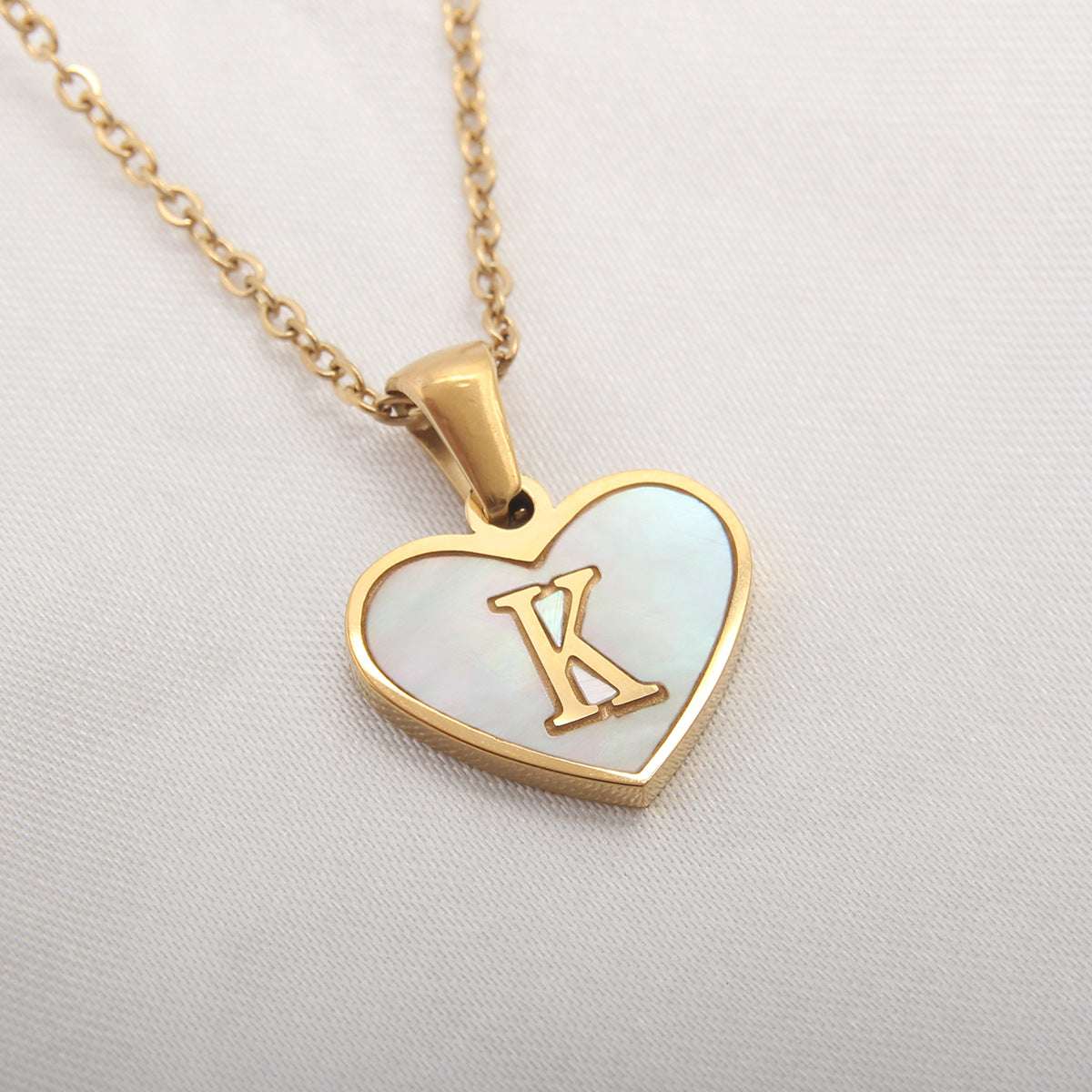 Fashionable Heart-shaped White Shell Gold Love Personalized Initials Alphabates Necklace For Women Orazek UK Ltd