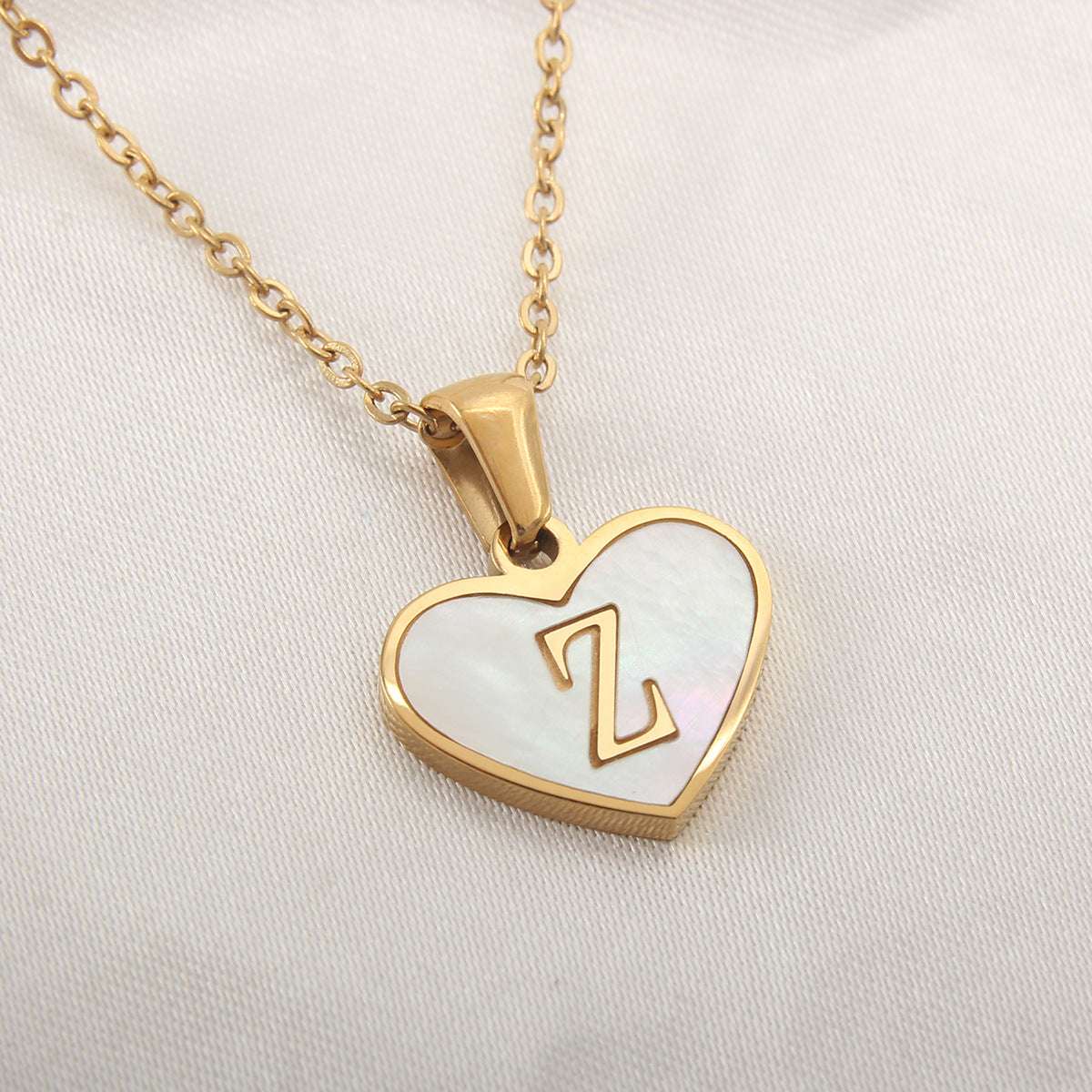 Fashionable Heart-shaped White Shell Gold Love Personalized Initials Alphabates Necklace For Women Orazek UK Ltd