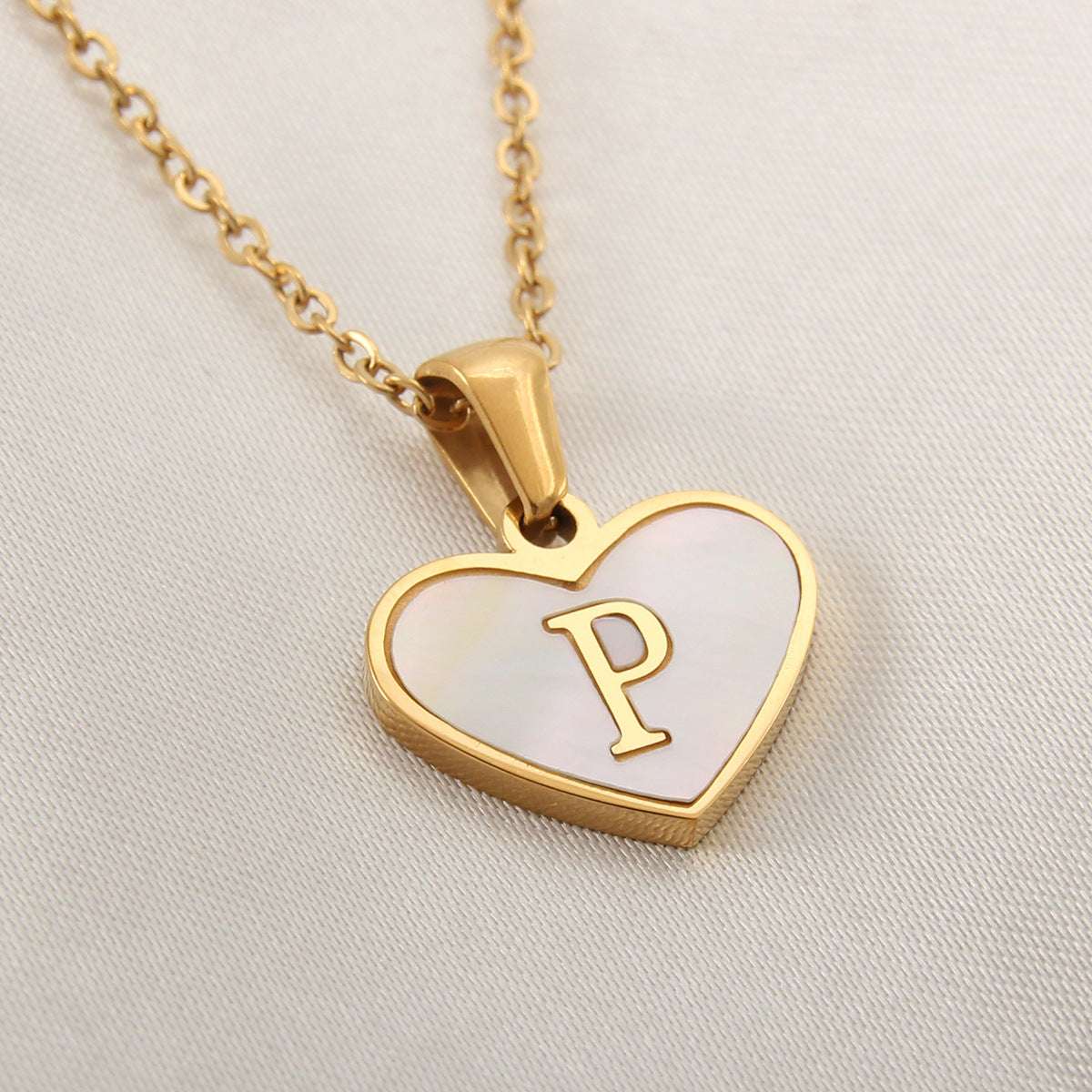Fashionable Heart-shaped White Shell Gold Love Personalized Initials Alphabates Necklace For Women Orazek UK Ltd