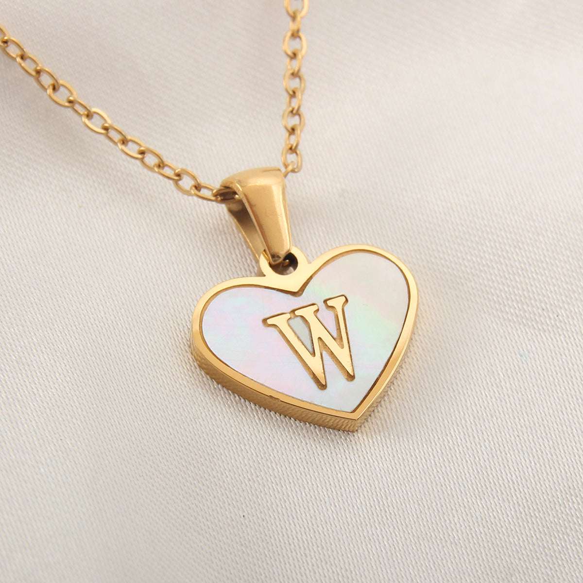 Fashionable Heart-shaped White Shell Gold Love Personalized Initials Alphabates Necklace For Women Orazek UK Ltd