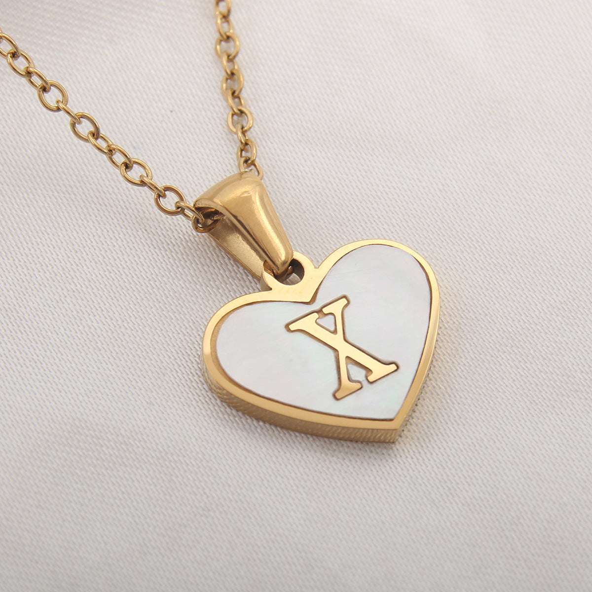 Fashionable Heart-shaped White Shell Gold Love Personalized Initials Alphabates Necklace For Women Orazek UK Ltd
