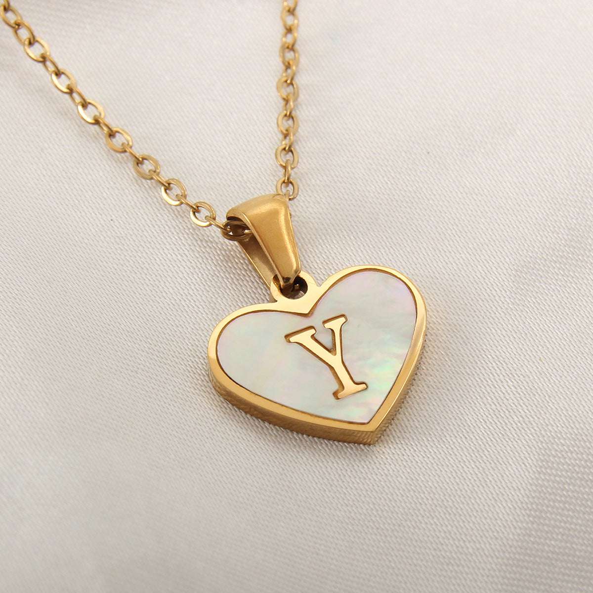 Fashionable Heart-shaped White Shell Gold Love Personalized Initials Alphabates Necklace For Women Orazek UK Ltd