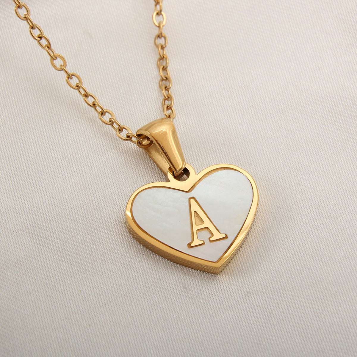 Fashionable Heart-shaped White Shell Gold Love Personalized Initials Alphabates Necklace For Women Orazek UK Ltd