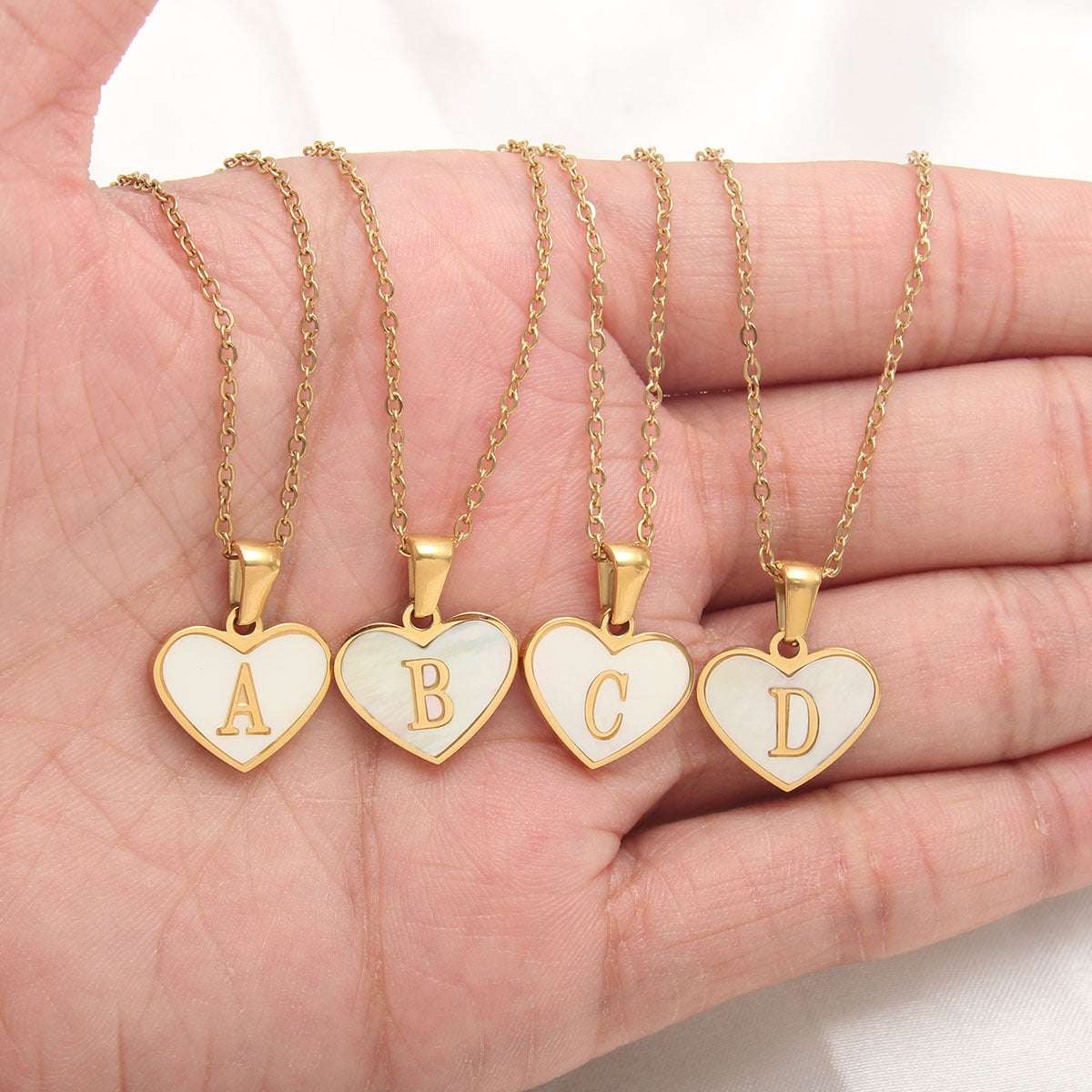 Fashionable Heart-shaped White Shell Gold Love Personalized Initials Alphabates Necklace For Women Orazek UK Ltd