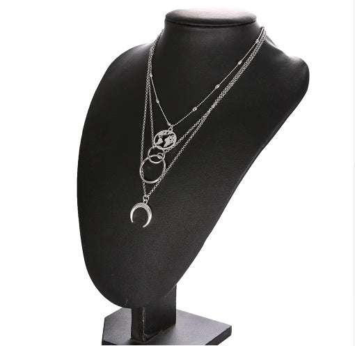 Fashionable Multilayer Gold Plated Boho Moon Map Necklace for Woman | Orazek UK Ltd