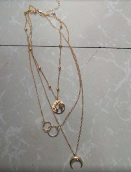 Fashionable Multilayer Gold Plated Boho Moon Map Necklace for Woman | Orazek UK Ltd