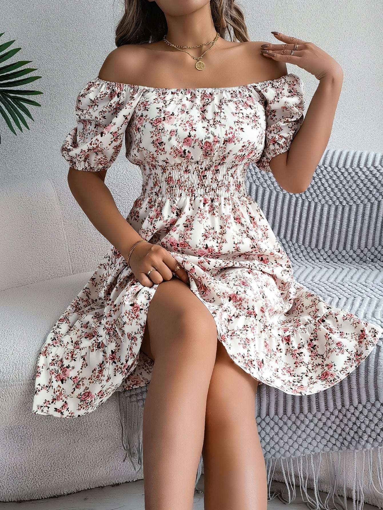 Floral Print Square Collar Dress Summer Fashion Ruffles Dresses Women's Clothing | Orazek UK Ltd