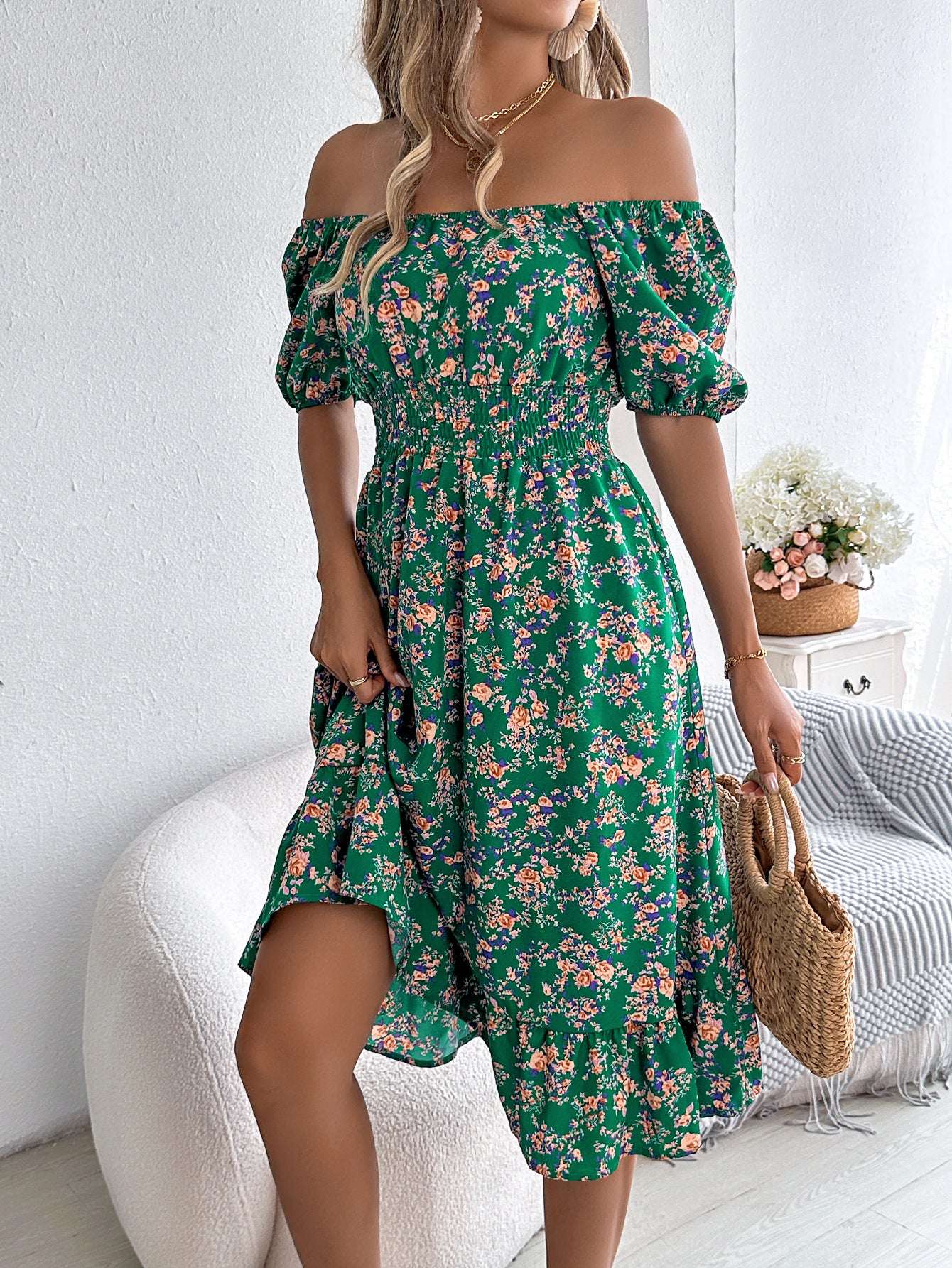 Floral Print Square Collar Dress Summer Fashion Ruffles Dresses Women's Clothing | Orazek UK Ltd