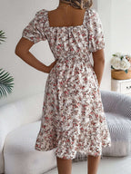 Floral Print Square Collar Dress Summer Fashion Ruffles Dresses Women's Clothing | Orazek UK Ltd